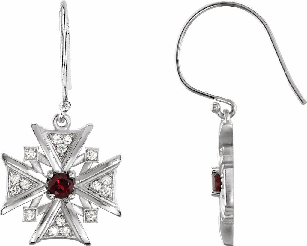 14k white mozambique garnet & 1/3 ctw diamond earrings