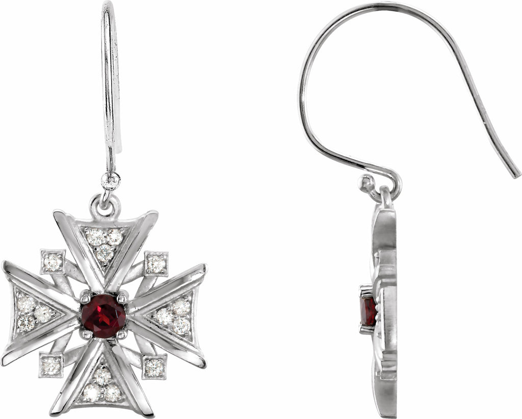 sterling silver mozambique garnet & 1/3 ctw diamond earrings