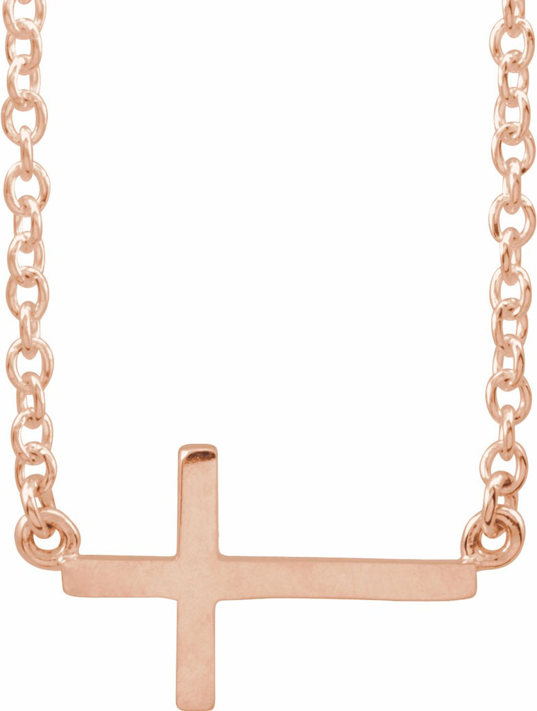 14k rose 28x16.2 mm sideways cross 16-18" necklace