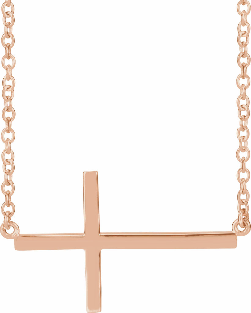 14k rose 17x9 mm sideways cross 16-18" necklace