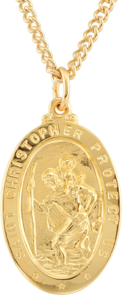 24k gold-plated sterling silver 29x19 mm st. christopher medal 24" necklace