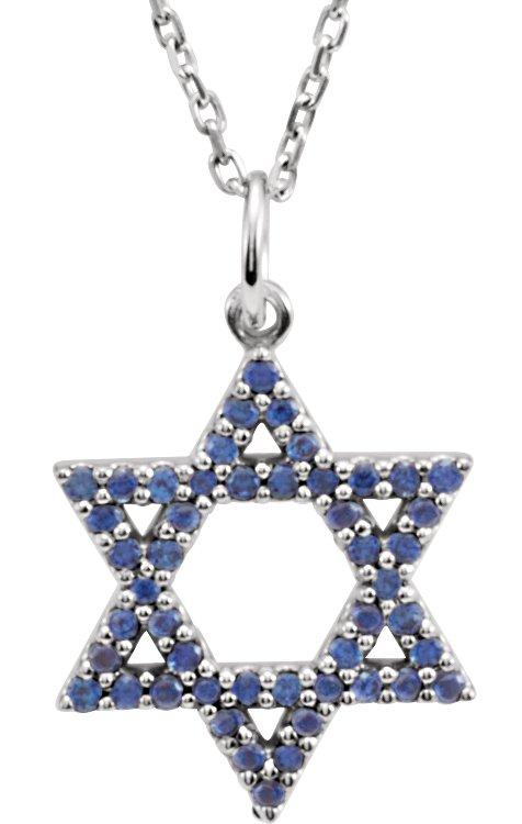 14k white blue sapphire star of david 16" necklace