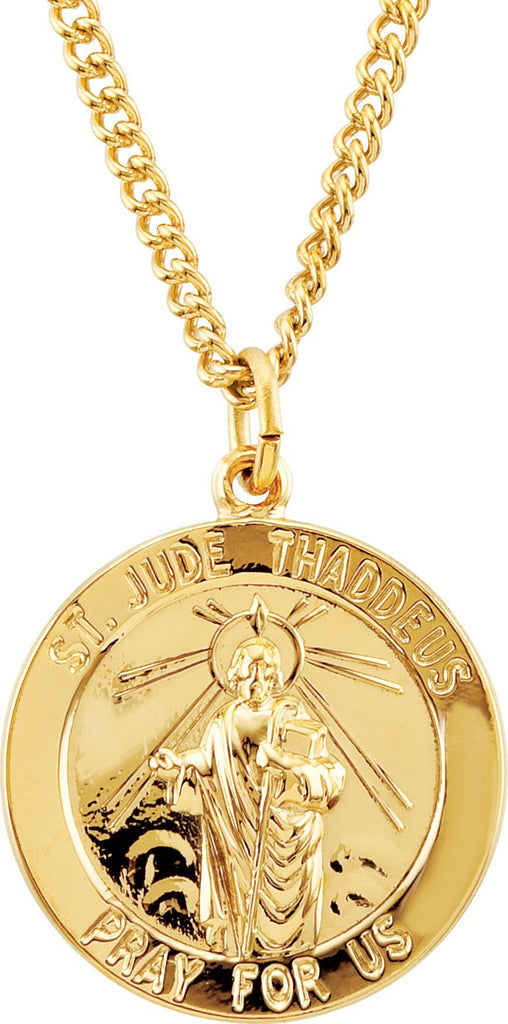 24k yellow gold plated 22 mm round st. jude 24" necklace