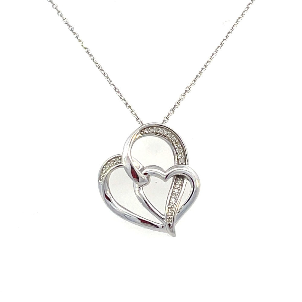 Sterling Silver Double Heart diamond pendant