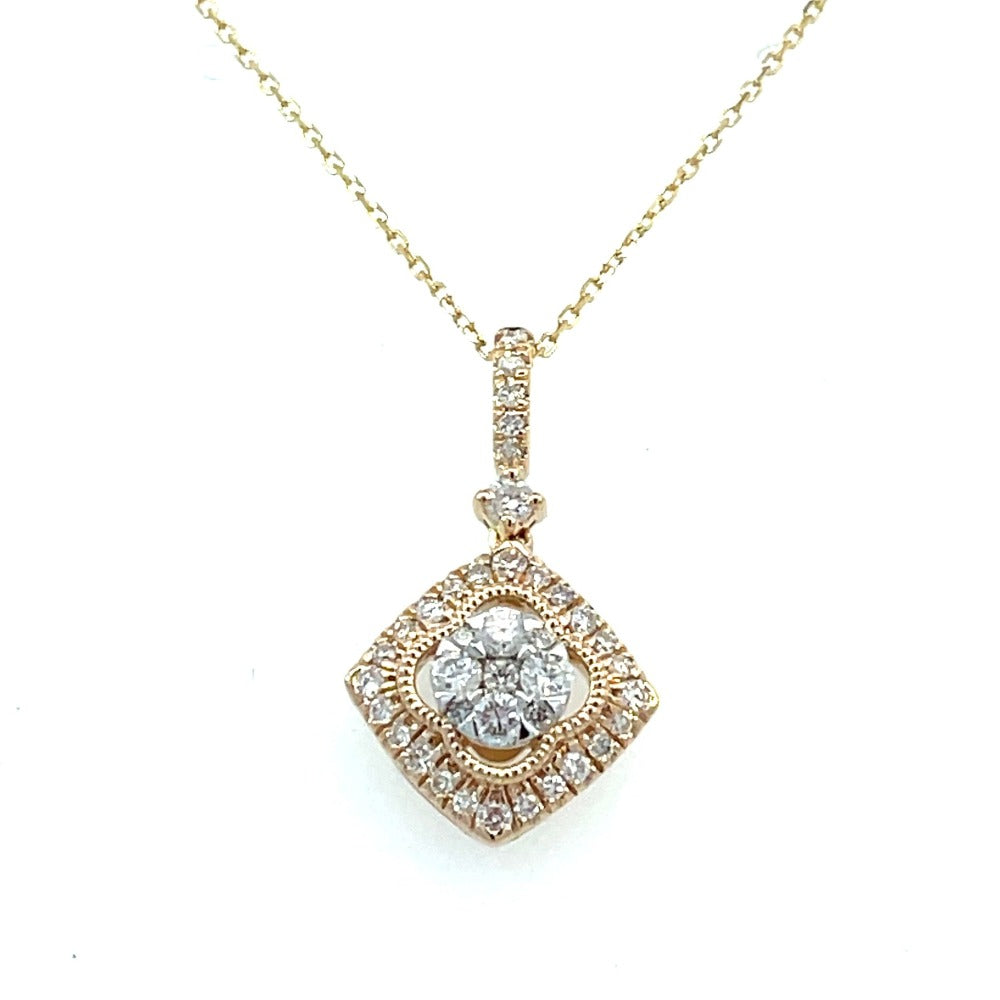 14K Two-Toned Drop Diamond Cluster Pendant 1/2 CTW