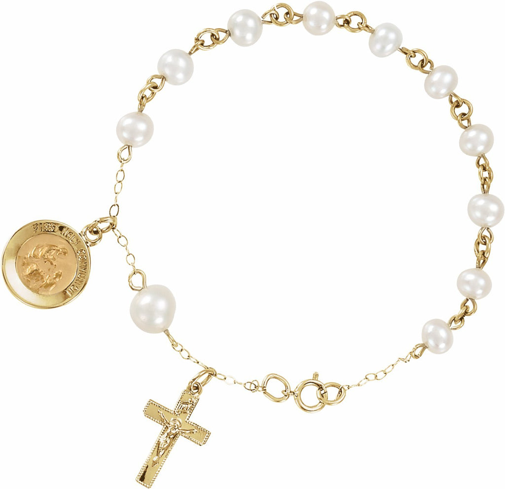 14k yellow first holy communion rosary bracelet 