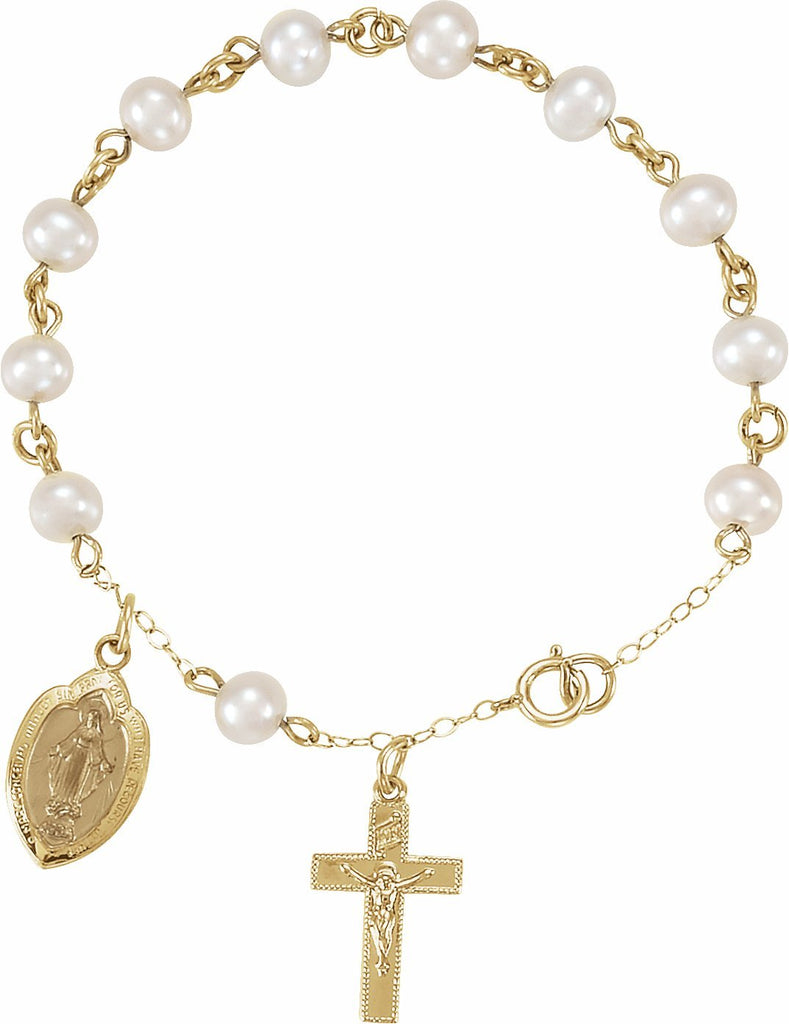14k yellow freshwater cultured pearl rosary 6 1/2" bracelet 