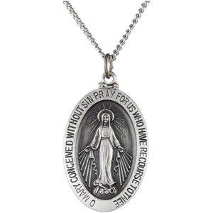 sterling silver 29x20 mm oval miraculous medal 24" necklace