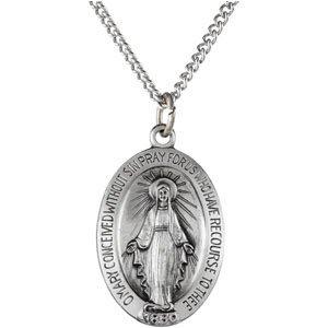 sterling silver 28.5x17.75 mm oval miraculous medal 24" necklace