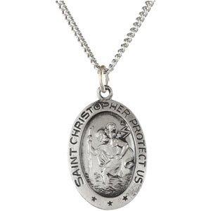 sterling silver 19x14 mm oval st. christopher 18" necklace