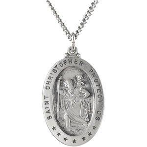 sterling silver 29x20 mm oval st. christopher 24" necklace