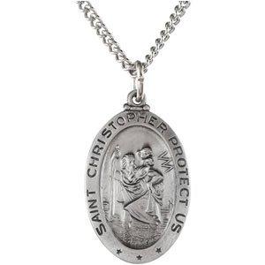 sterling silver 24x16 mm oval st. christopher 24" necklace