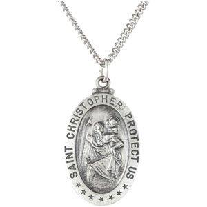 sterling silver 21.5x14.5 mm oval st. christopher 18" necklace 