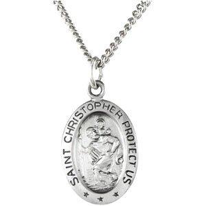 sterling silver 15x11 mm oval st. christopher 18" necklace