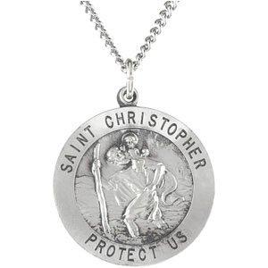 sterling silver 25 mm st. christopher medal 24â€ necklace 