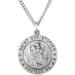 sterling silver 22 mm st. christopher medal 24â€ necklace 