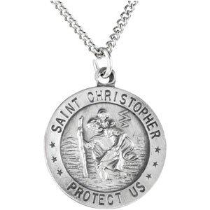 sterling silver 18 mm st. christopher medal 18â€ necklace