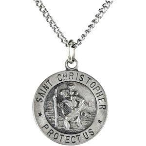 sterling silver 15 mm st. christopher medal 18â€ necklace