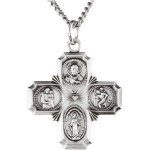 sterling silver 25x24 mm four-way cross medal 24" necklace