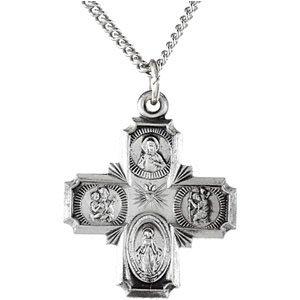 sterling silver 19x17.7 mm four-way cross medal 18" necklace