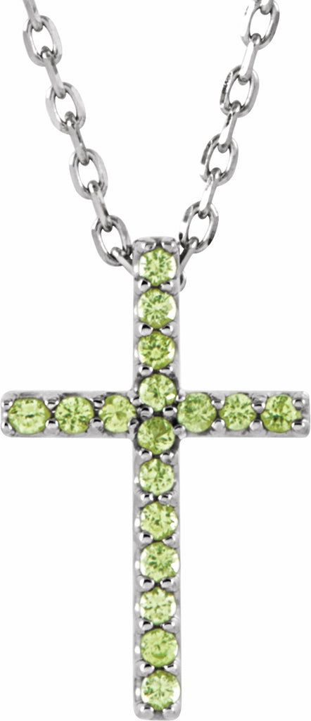 14k white peridot petite cross 16" necklace 