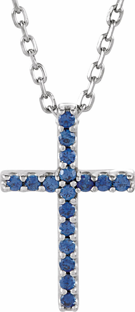 14k white blue sapphire petite cross 16" necklace 