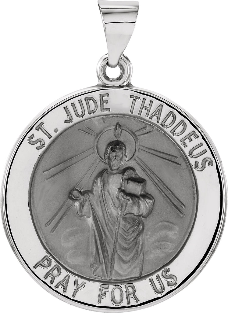 14k white 22 mm hollow round st. jude medal