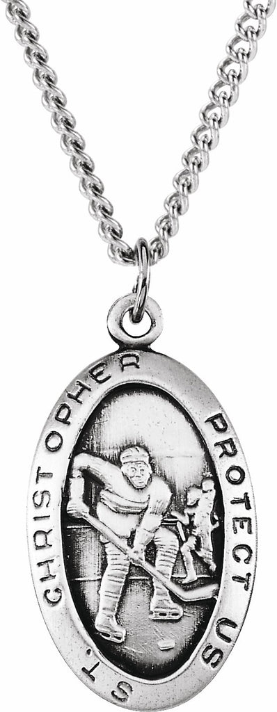 sterling silver 24.5x15.5 mm st. christopher hockey medal necklace  