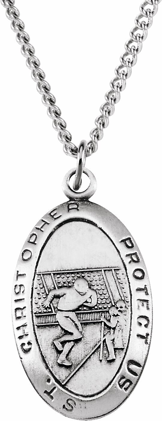 sterling silver 24.5x15.5 mm st. christopher football medal necklace 