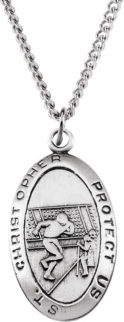 sterling silver 24.5x15.5 mm st. christopher football medal necklace 