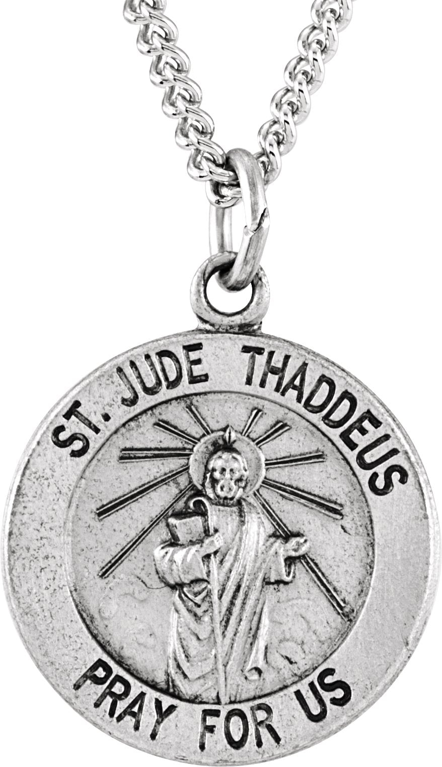 sterling silver 15 mm round st. jude thaddeus medal 18" necklace