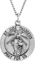 sterling silver 18 mm round st. jude thaddeus medal 18" necklace