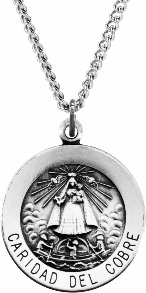 sterling silver 18 mm round caridad del cobre medal 18" necklace 