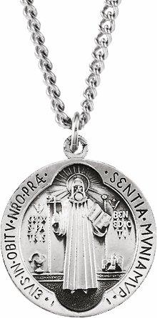 sterling silver 18.5 mm st. benedict medal necklace