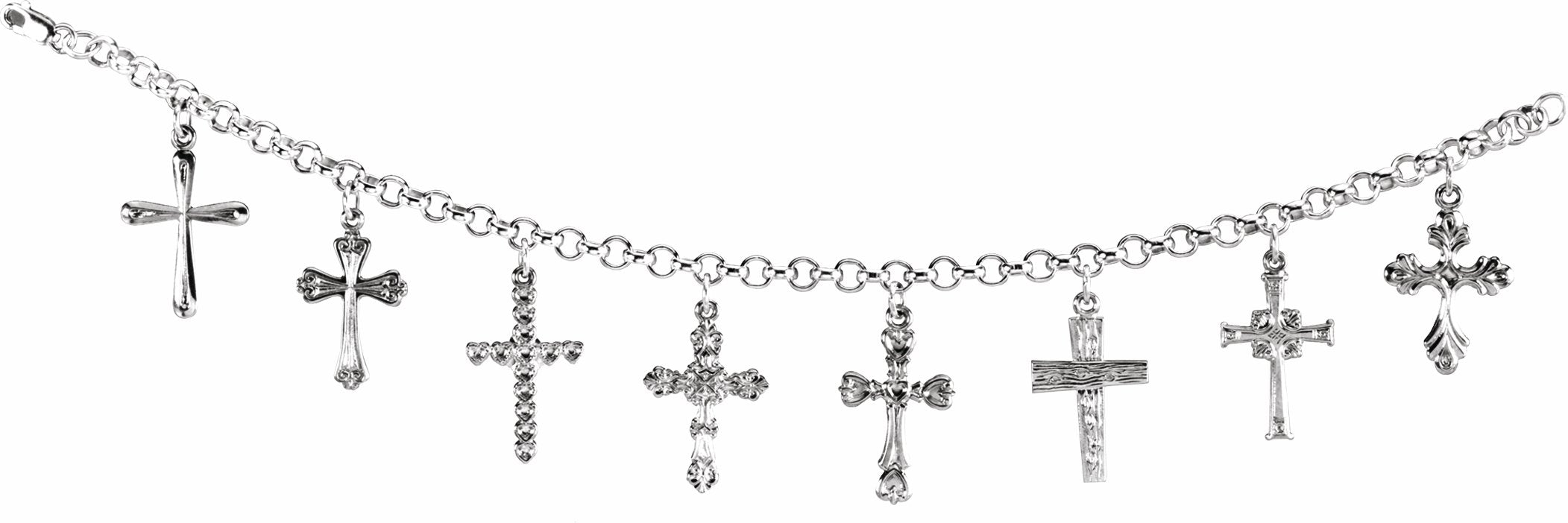 sterling silver cross charm 8" bracelet