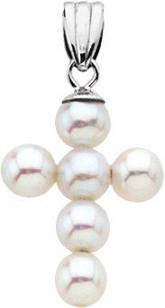 14k white 19.75x14.5 mm freshwater cultured pearl cross pendant