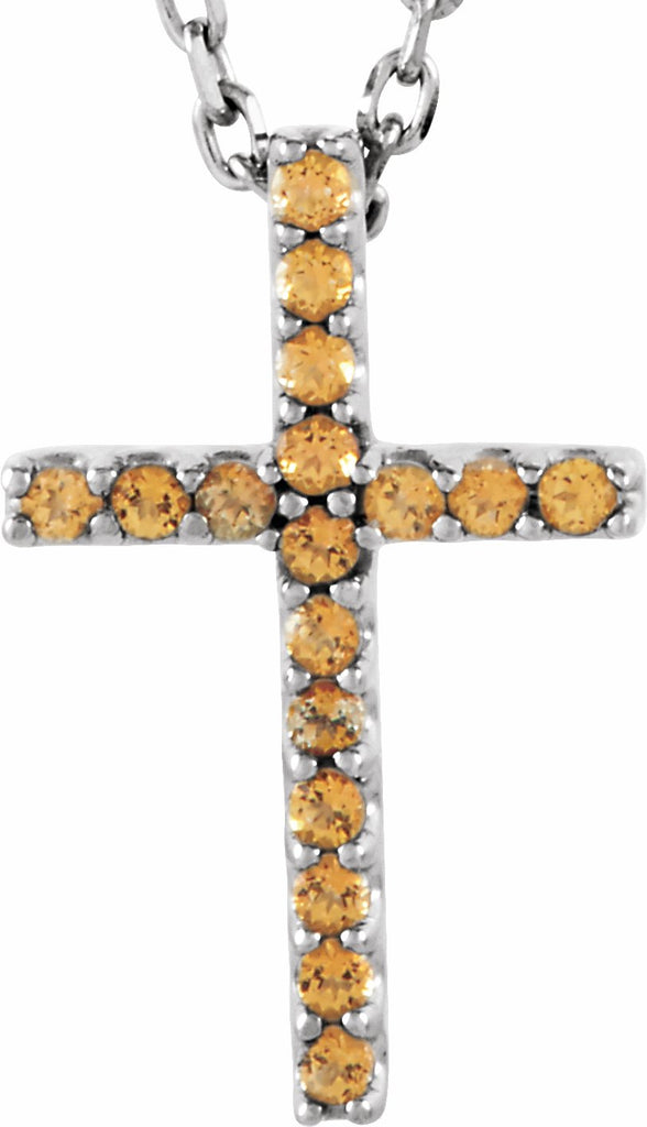 14k white honey topaz petite cross 16" necklace 