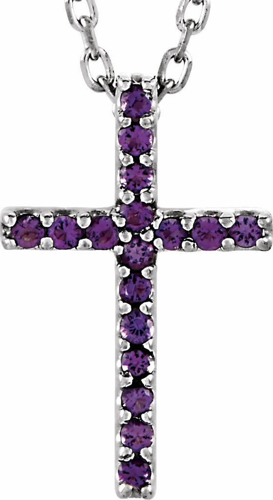 14k white amethyst petite cross 16" necklace