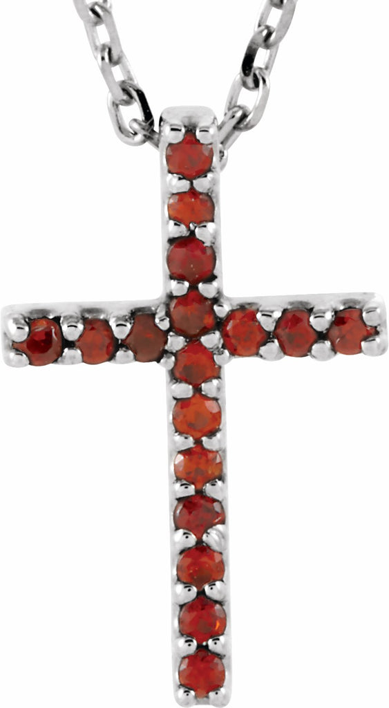 14k white mozambique garnet petite cross 16" necklace 