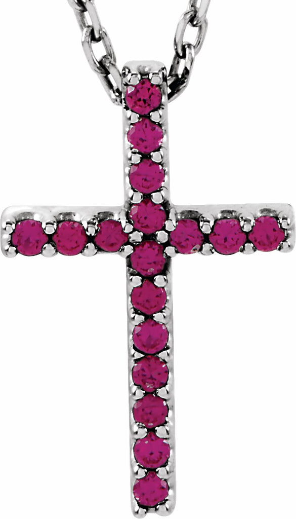 14k white ruby petite cross 16" necklace 