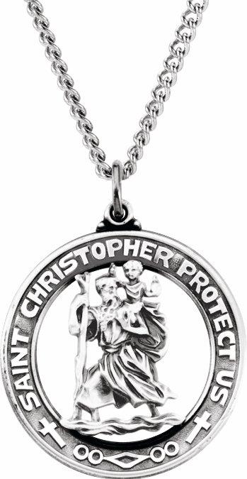 sterling silver 29 mm st. christopher medal necklace 