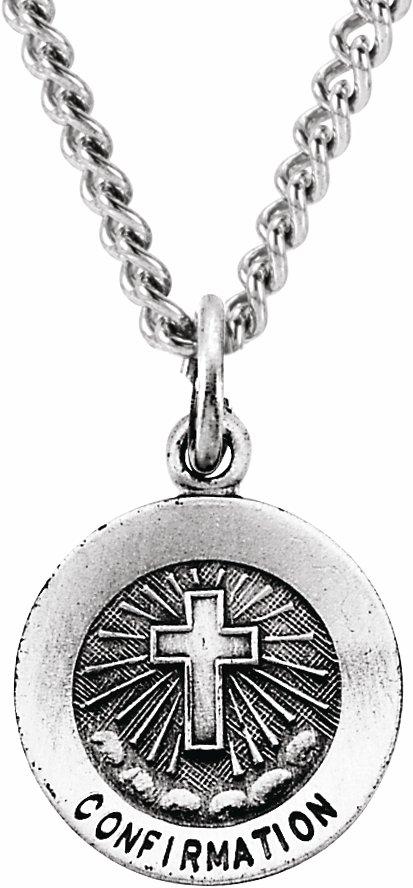 sterling silver 12 mm confirmation medal with cross 18" necklace