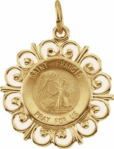 14k yellow 18 mm st. francis of assisi medal