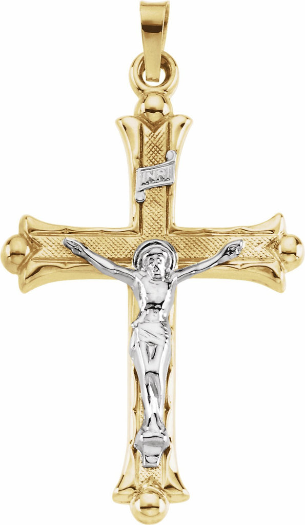 14k yellow & white 32x23 mm hollow crucifix pendant