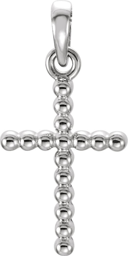 14k white 13.5x9.4 mm beaded cross pendant  