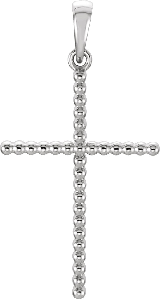 14k white 25.4x17.2 mm beaded cross pendant  