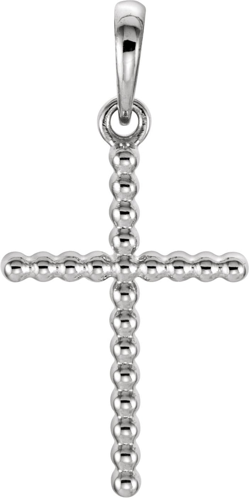14k white 17.5x12.1 mm beaded cross pendant  