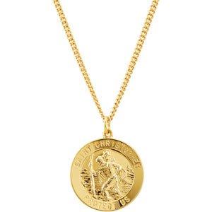 24k gold plated sterling silver 25 mm st. christopher medal 24" necklace