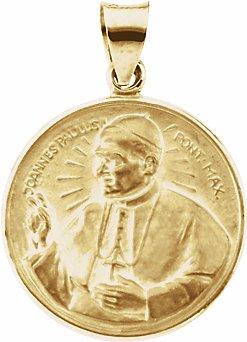 14k yellow 20 mm round pope john paul ii hollow medal