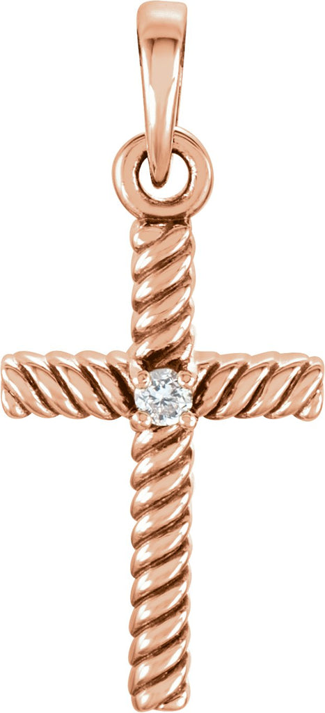 14k rose .015 ctw diamond 18.9x8.65 mm rope design cross pendant 